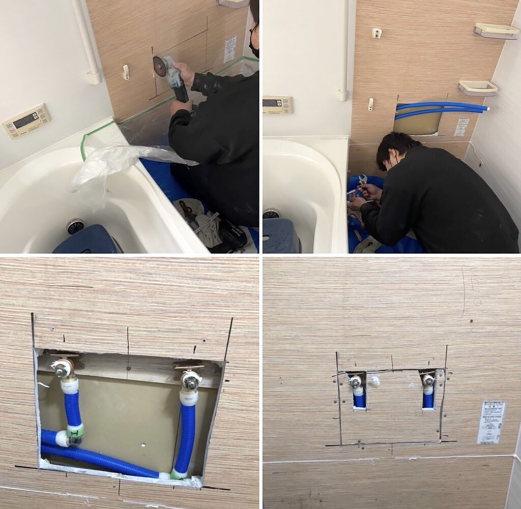 施工事例】浴室カウンターにデッキ式水栓！？壁付けタイプの水栓に交換 